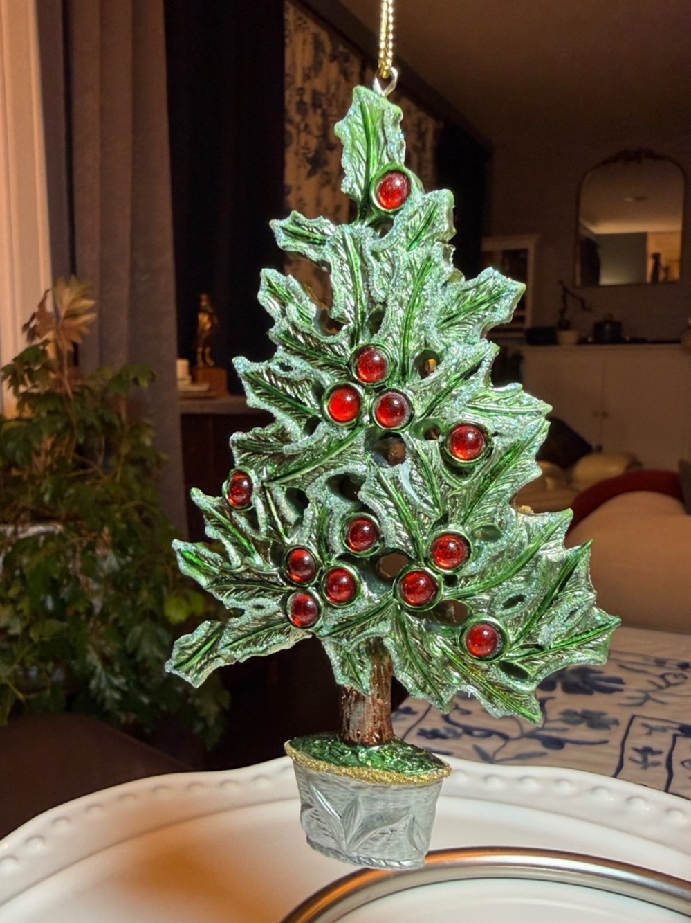 Holiday Green Tree Ornament with Red Berries - Brand